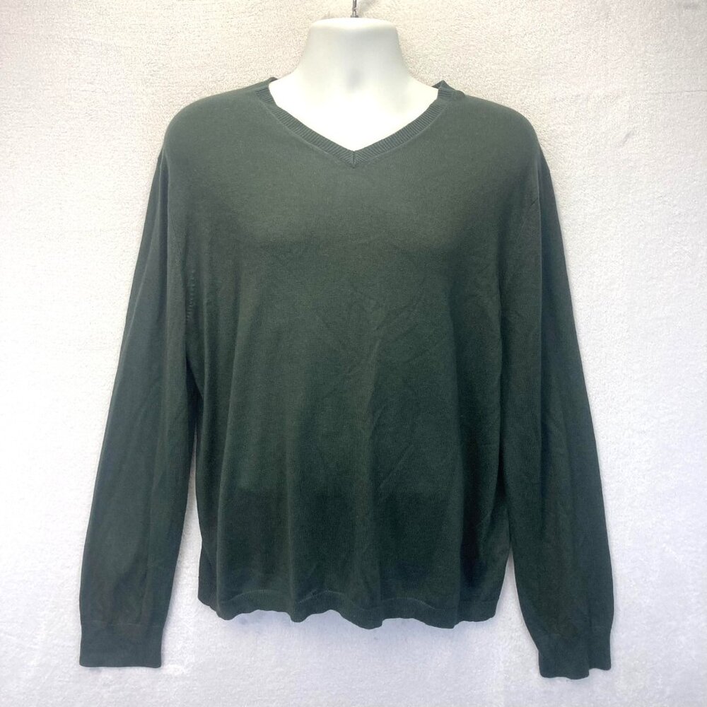 Y2K Banana Republic Silk Cashmere Sweater‎ Mens Large Green V-Neck Long Sleeve